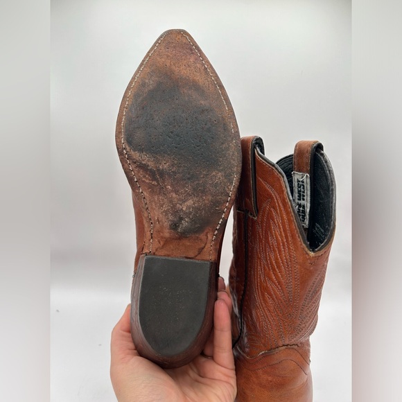 Vintage CODE WEST Tan Leather Cowboy Boots Midi Western BOHO Women’s SZ 7 - Picture 8 of 10